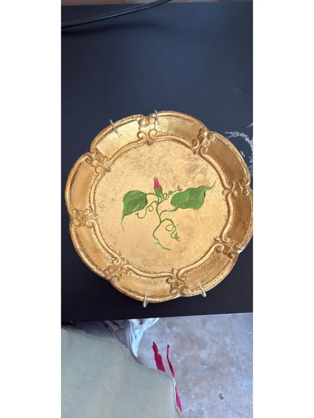 antique-style serving tray is a hand-painted Italian Florentine piece